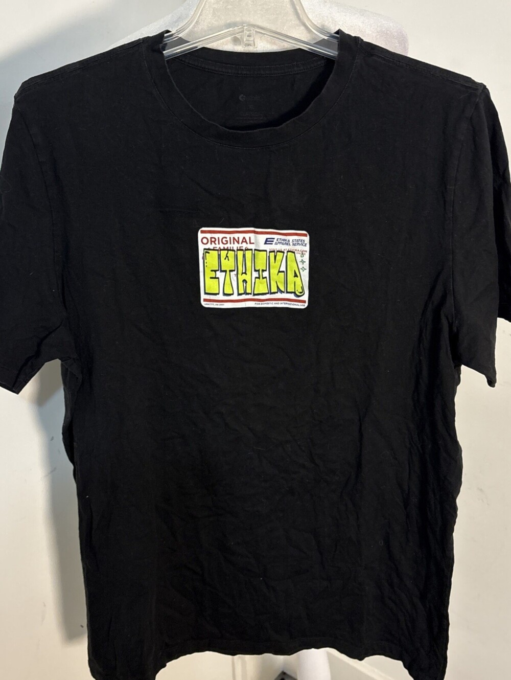 Ethika Men’s XL Black Graphic T-Shirt Mail Postal Sticker Streetwear Tee